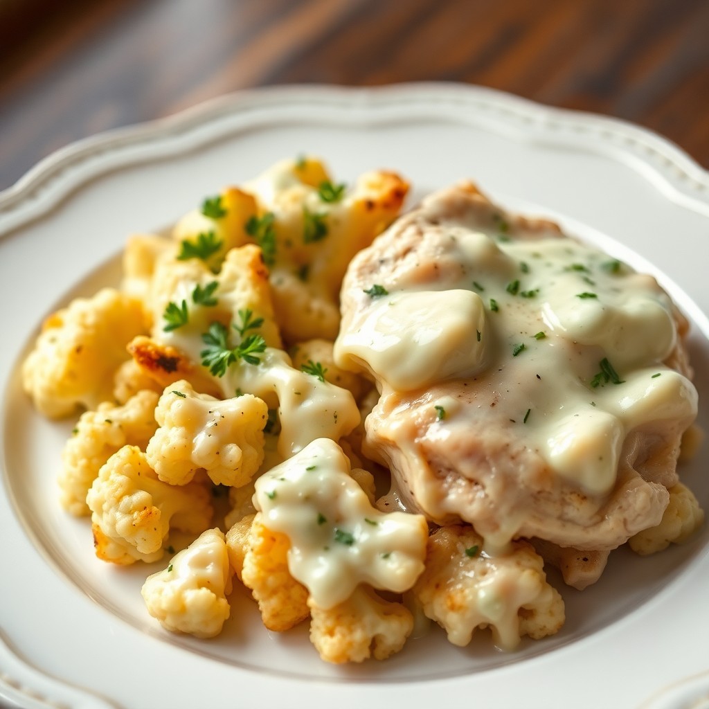 Roasted Cauliflower and Chicken Alfredo